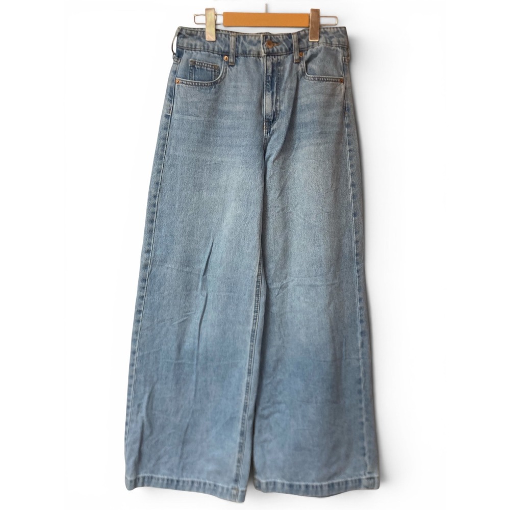 H&M Wide Leg Jeans Light Wash High Waist Denim Blue Size 4